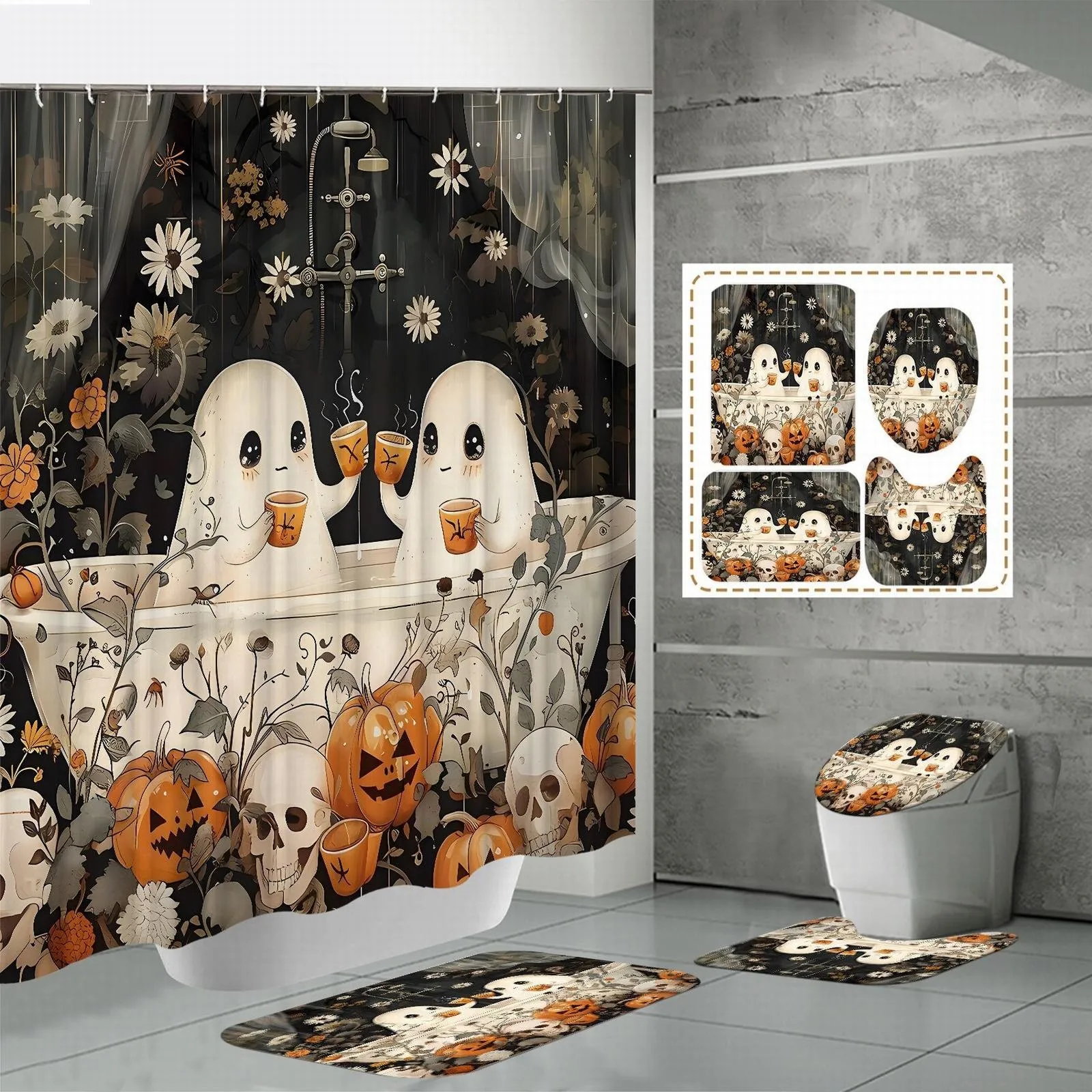 Halloween Shower Curtain Cute Ghost Pumpkin Shower Curtain Water Fabric Curtain With 12 Hooks Waterproof Cloth Bathroom Curtains
Halloween Shower Curtain Cute Ghost Pumpkin Shower Curtain Water Fabric Curtain With 12 Hooks Waterproof Cloth Bathroom Curtains