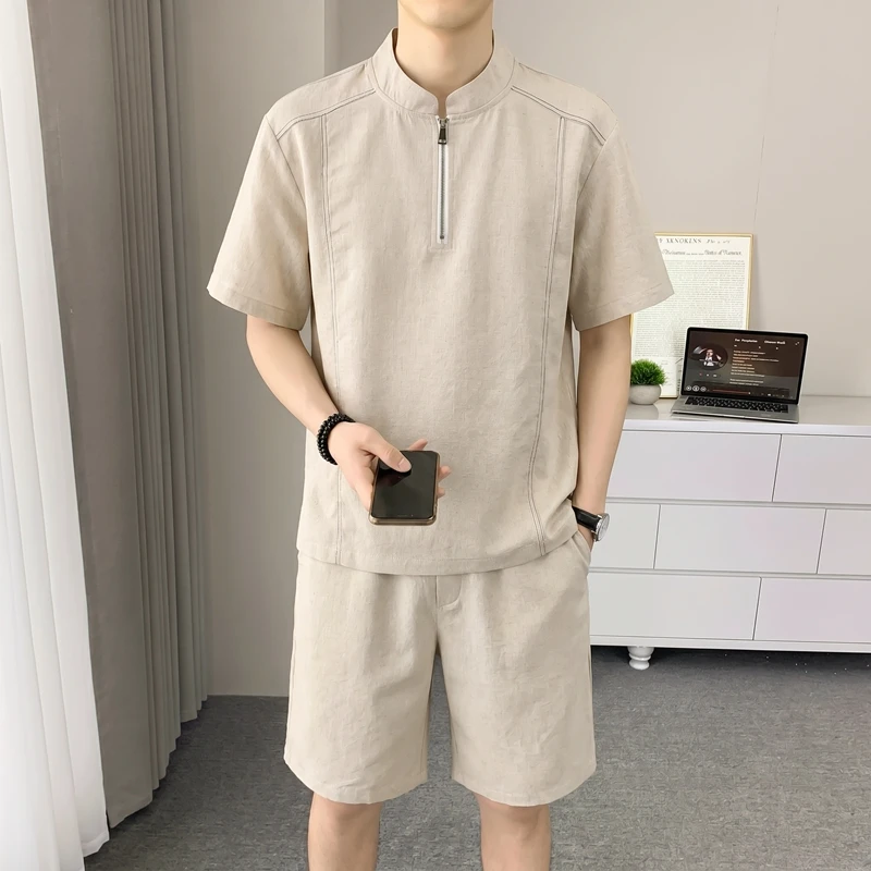 Men's Cotton Linen Blend 2-Piece Set, Half-Zip Stand Collar Shirt & Shorts, Breathable Casual Summer Outfit for Daily Wear
Men's Cotton Linen Blend 2-Piece Set, Half-Zip Stand Collar Shirt & Shorts, Breathable Casual Summer Outfit for Daily Wear