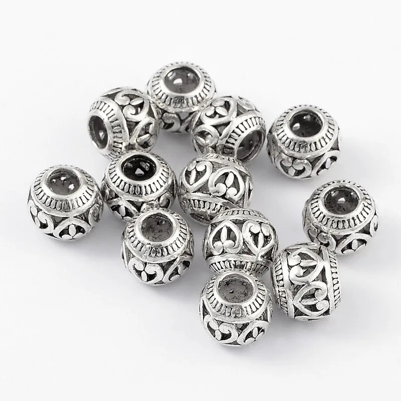 100pcs Tibetan Style Hollow European Beads Round Alloy Spacers Golden Antique Silver Color Bracelet Necklace DIY Jewelry Making
100pcs Tibetan Style Hollow European Beads Round Alloy Spacers Golden Antique Silver Color Bracelet Necklace DIY Jewelry Making