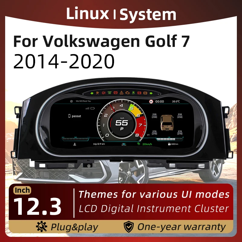 Suitable for the Volkswagen Golf 7 (2014–2020) dashboard, featuring a 12.3-inch LCD digital instrument cluster, speedometer, vir
Suitable for the Volkswagen Golf 7 (2014–2020) dashboard, featuring a 12.3-inch LCD digital instrument cluster, speedometer, vir