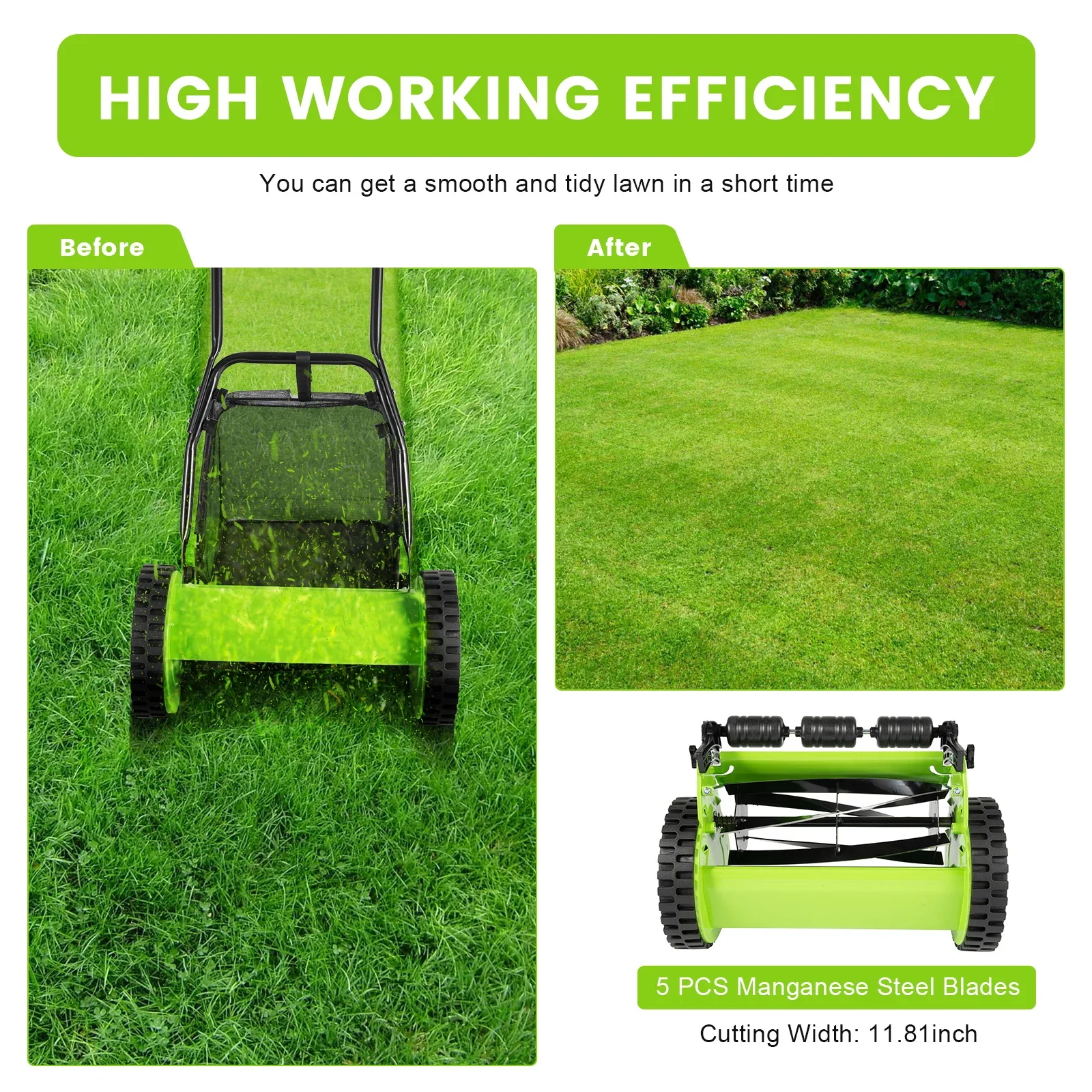 For 12" Hand Push Mower Lawn Sweeper Manual Reel Grass Catcher Manchine w/5 Blades 23L Collection Bag
For 12" Hand Push Mower Lawn Sweeper Manual Reel Grass Catcher Manchine w/5 Blades 23L Collection Bag
