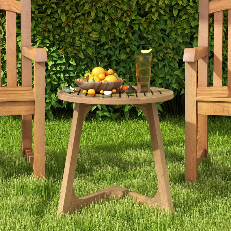 Teak Wood Side Table Round Sofa End Table with Slatted Tabletop
Teak Wood Side Table Round Sofa End Table with Slatted Tabletop