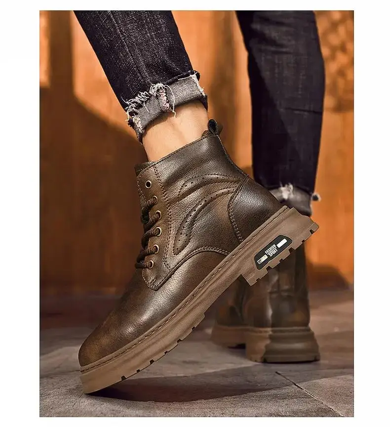 2023 New Men's Casual Leather Boots Autumn Winter Thick Sole High Top Waterproof Work Boots Plush Warm Ankle Boots
2023 New Men's Casual Leather Boots Autumn Winter Thick Sole High Top Waterproof Work Boots Plush Warm Ankle Boots
