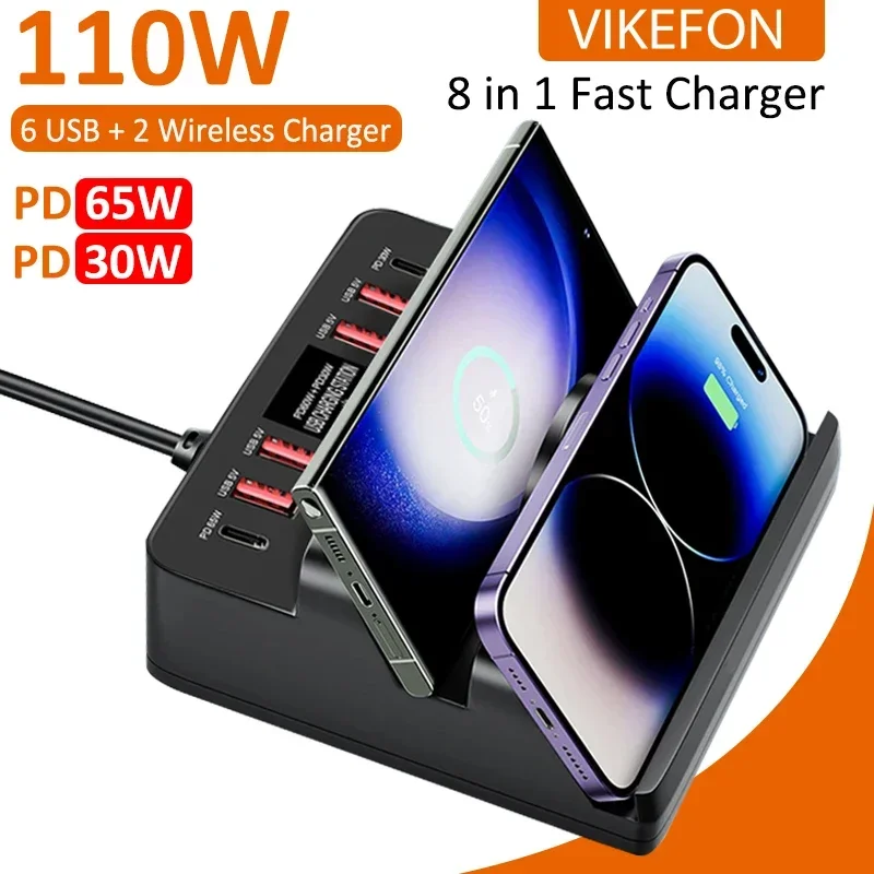 VIKEFON 110W USB C Fast Charging Station PD QC3.0 PPS Type C Fast Charge Dual Wireless Charger For iPhone 15 14 Pro Max Samsung
VIKEFON 110W USB C Fast Charging Station PD QC3.0 PPS Type C Fast Charge Dual Wireless Charger For iPhone 15 14 Pro Max Samsung