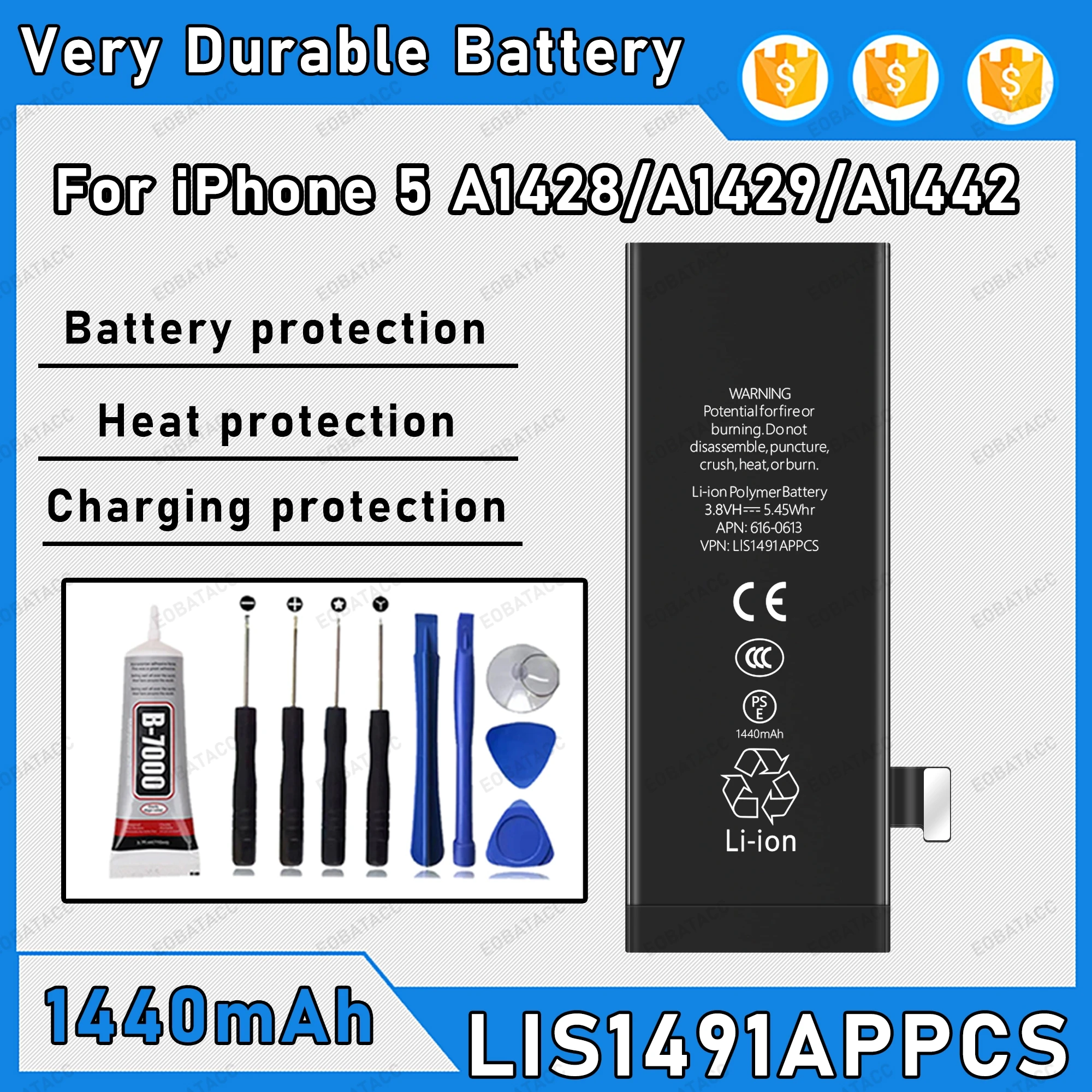 100% 0 Cycle High Capacity Battery For iPhone 5 A1428/A1429/A1442 Phone Bateria + Free Tool Kit
100% 0 Cycle High Capacity Battery For iPhone 5 A1428/A1429/A1442 Phone Bateria + Free Tool Kit