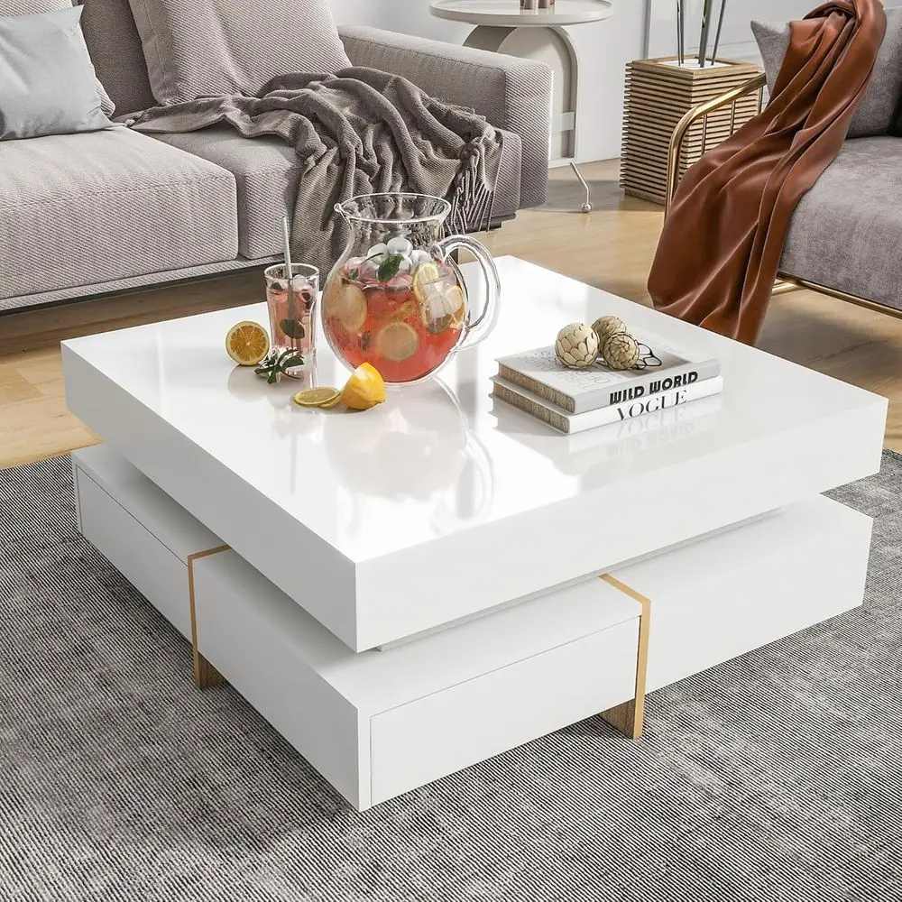 Modern Storage Coffee Table, Square Design with Drawers, Glossy White Center Table for Living/Office, 31x31x11 inches
Modern Storage Coffee Table, Square Design with Drawers, Glossy White Center Table for Living/Office, 31x31x11 inches