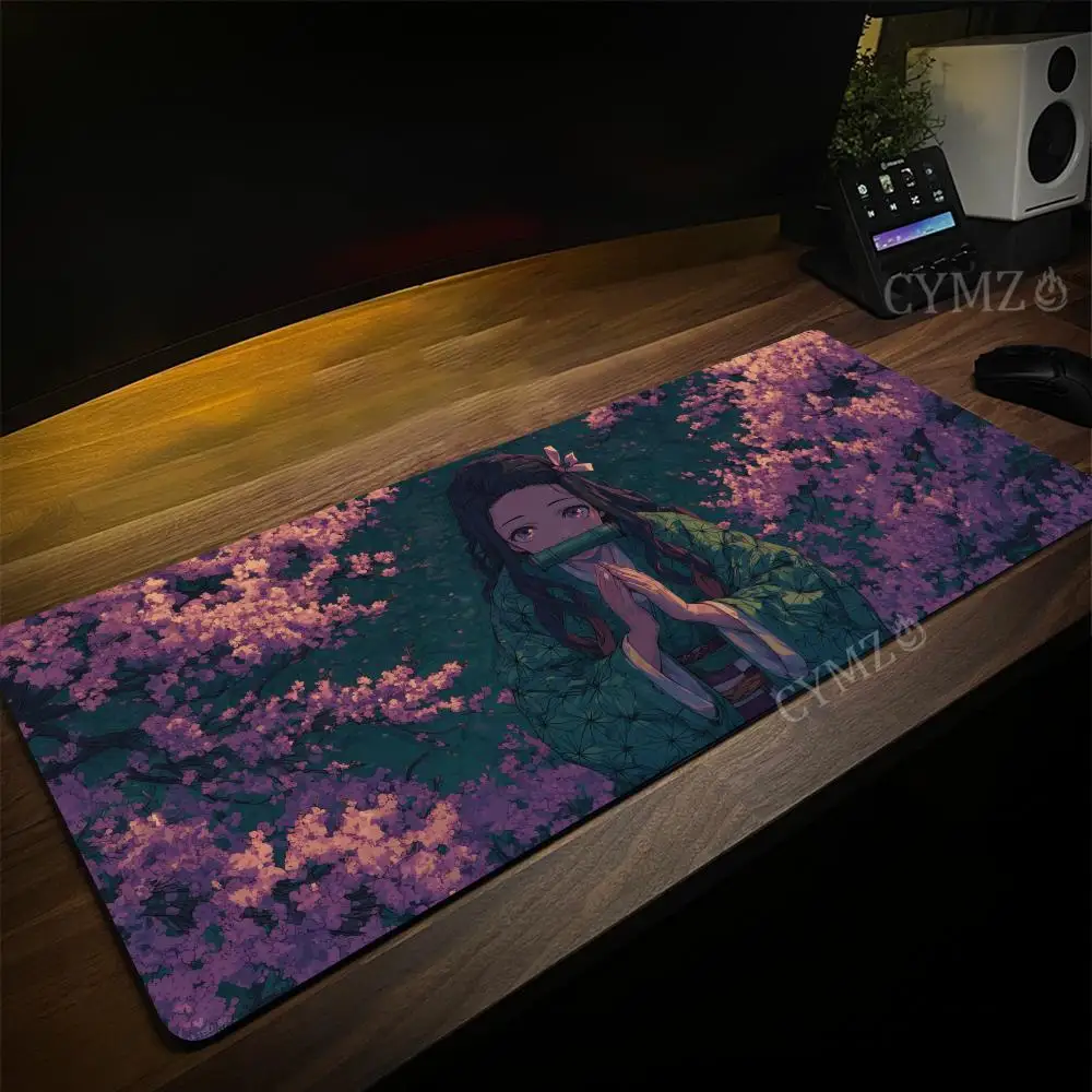 Крутой большой коврик для мыши в стиле аниме для девочек, настольный коврик с прошитыми краями, нескользящие настольные аксессуары, клавиатура, игровой коврик, японский аниме, ковер для мыши
