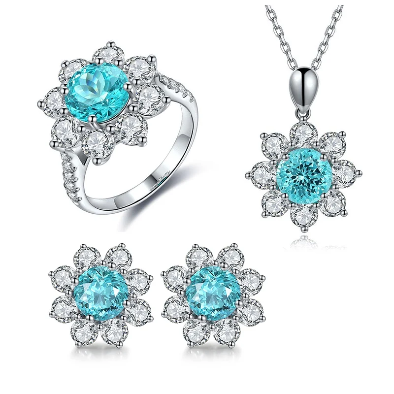 Flower Jewelry Sets for Women Ring Necklace Earrings Lab Grown Paraiba Sapphire Engagement Bridal Wedding Vintage
Flower Jewelry Sets for Women Ring Necklace Earrings Lab Grown Paraiba Sapphire Engagement Bridal Wedding Vintage