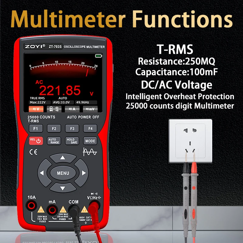 ZOYI Handheld Dual Channel Oscilloscope Multimeter 50Mhz High Precision Portable 3-in-1 Multimeter for Electronics Repair
ZOYI Handheld Dual Channel Oscilloscope Multimeter 50Mhz High Precision Portable 3-in-1 Multimeter for Electronics Repair