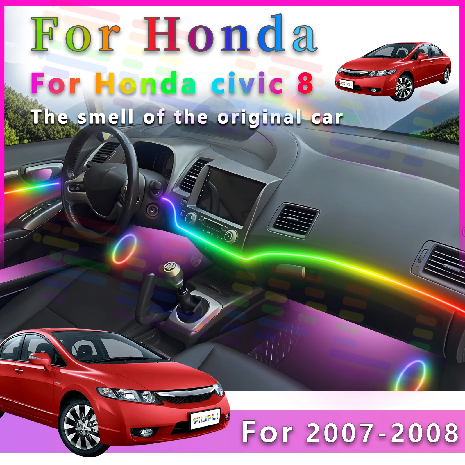 Для Honda Civic 8-го поколения Прочная светодиодная внутренняя декоративная атмосферная лампа 64 цвета RGB акриловая лента с управлением через приложение со стабильным модом
Для Honda Civic 8-го поколения Прочная светодиодная внутренняя декоративная атмосферная лампа 64 цвета RGB акриловая лента с управлением через приложение со стабильным модом