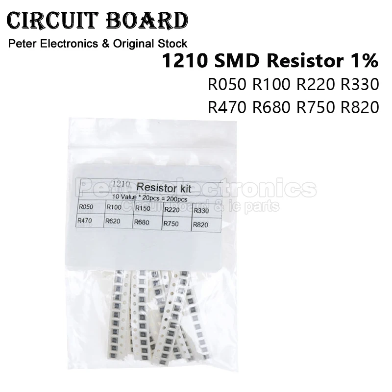 (200pcs) 1210 SMD Resistor Assorted Kit 1% R050 R100 R220 R330 R470 R680 R820 Ohm 10ValuesX20PCS
(200pcs) 1210 SMD Resistor Assorted Kit 1% R050 R100 R220 R330 R470 R680 R820 Ohm 10ValuesX20PCS