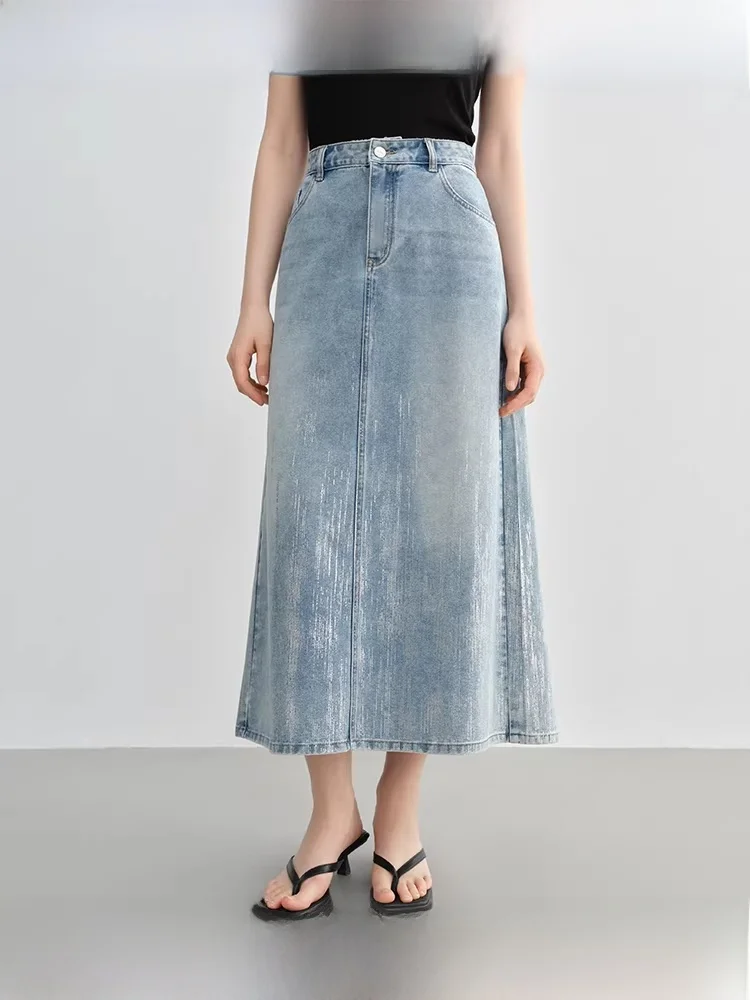 Faionable Silver-Stamped Denim High-Waist Midi Skirt for plus Size Women Summer Collection Slimming A-Line Skirt
Faionable Silver-Stamped Denim High-Waist Midi Skirt for plus Size Women Summer Collection Slimming A-Line Skirt