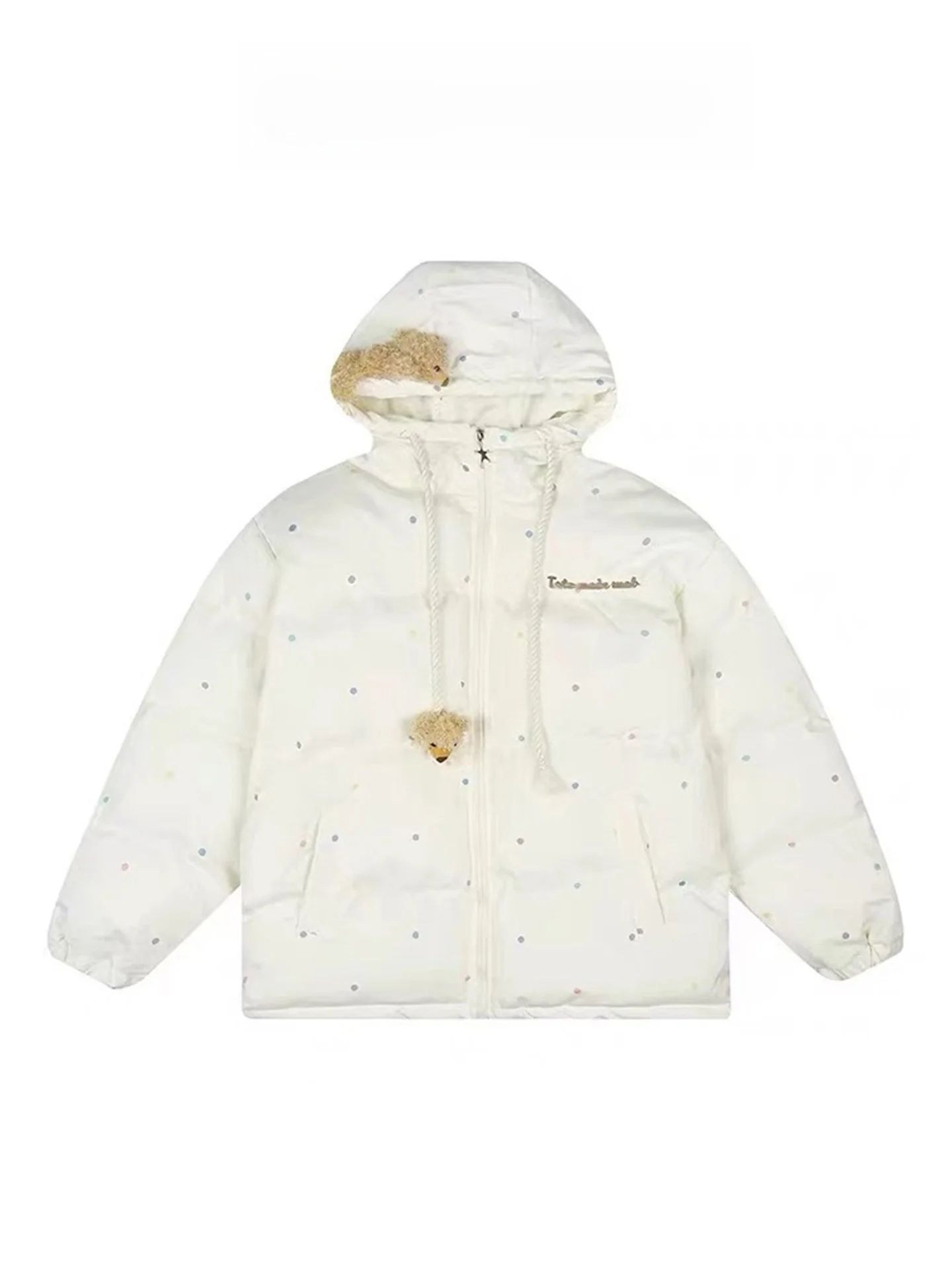 Милая женская зимняя теплая хлопковая куртка с капюшоном в горошек, свободного кроя, с наполнителем из хлопка, в стиле «медведь»
Милая женская зимняя теплая хлопковая куртка с капюшоном в горошек, свободного кроя, с наполнителем из хлопка, в стиле «медведь»