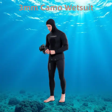 HOT 3mm Camouflage Wetsuit Long Sleeve Fission Neoprene Submersible For Men Keep Warm Top and Pants Two-piece Hooded Diving Suit