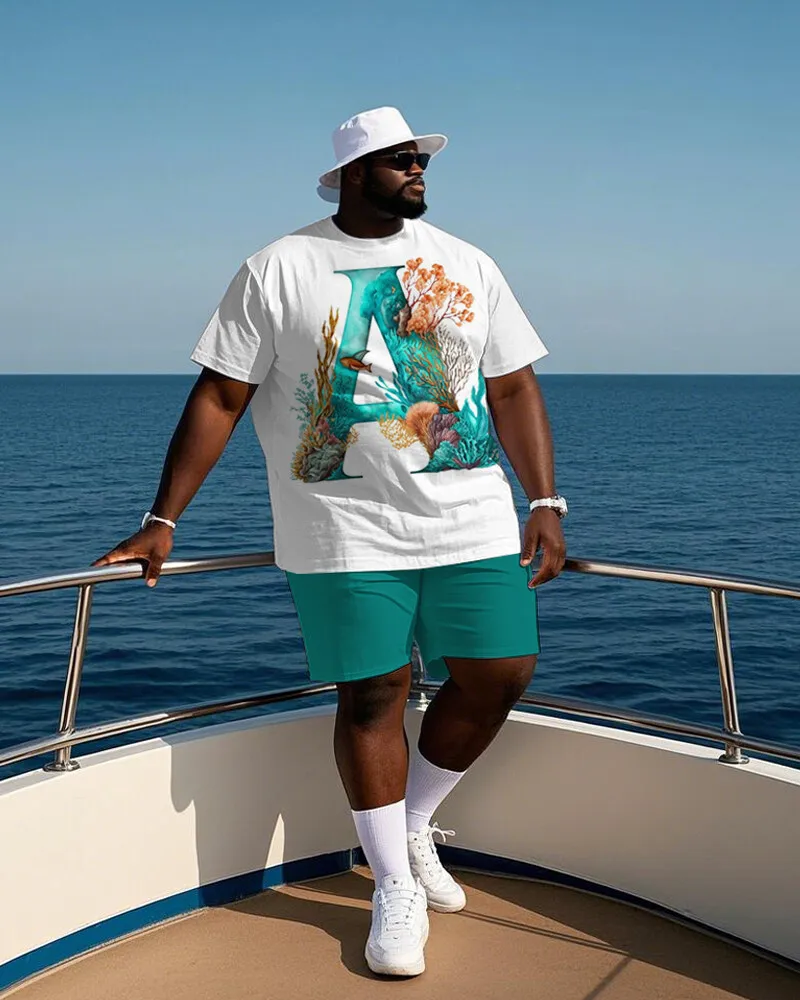 S-9XL Big & Tall Ocean Coral Wave Whale Letter Print Tee & Shorts 2Pcs Yacht Vacation Outfit
S-9XL Big & Tall Ocean Coral Wave Whale Letter Print Tee & Shorts 2Pcs Yacht Vacation Outfit