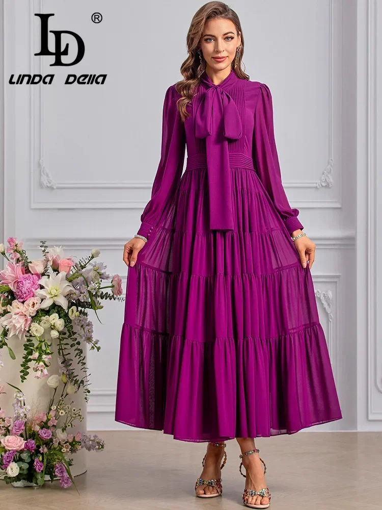 LD LINDA DELLA Fashion Designer Autumn Dress Women's Vintage Solid Color Lace Up Bow Draped Ruffles Chiffon Temperament Dresses
LD LINDA DELLA Fashion Designer Autumn Dress Women's Vintage Solid Color Lace Up Bow Draped Ruffles Chiffon Temperament Dresses