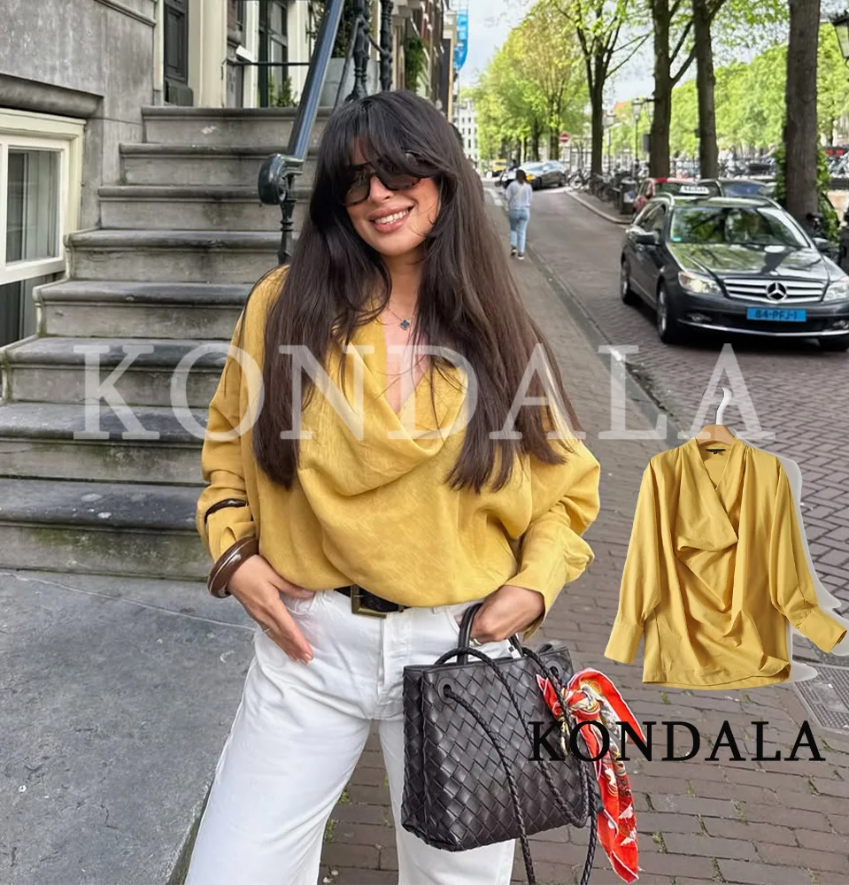 Women's Elegant Light Luxury Swingneck Shirt KONDALA 2026 Spring Summer Fashion Shirts Female Minimalist Commute Pullover Shirts
Women's Elegant Light Luxury Swingneck Shirt KONDALA 2026 Spring Summer Fashion Shirts Female Minimalist Commute Pullover Shirts