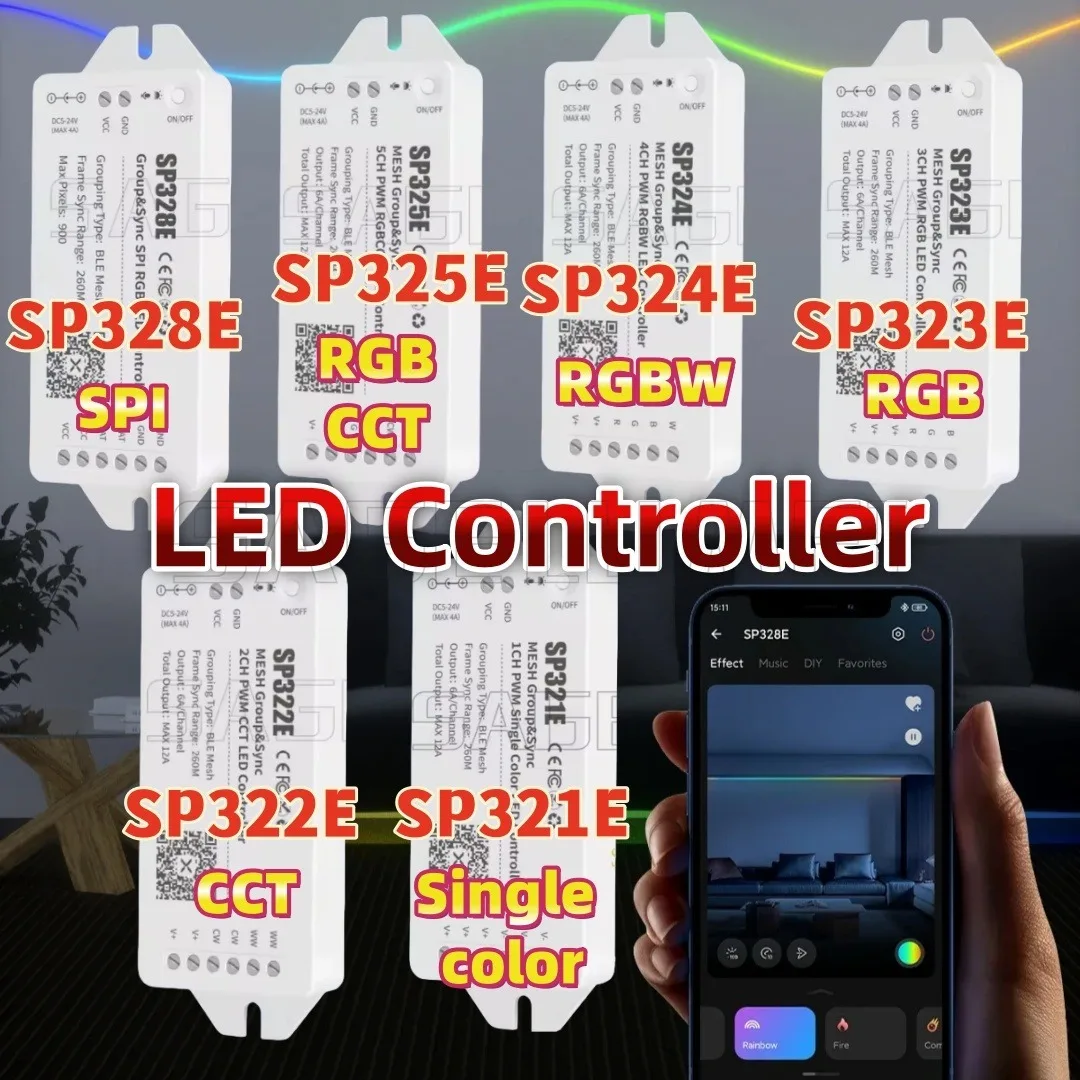 SP321E SP322E SP323E SP324E SP325E SP328E LED Controller ForCCT RGB RGBW RGBCCT Single color LED Strip MESH Group&Sync PWM 5-24V
SP321E SP322E SP323E SP324E SP325E SP328E LED Controller ForCCT RGB RGBW RGBCCT Single color LED Strip MESH Group&Sync PWM 5-24V