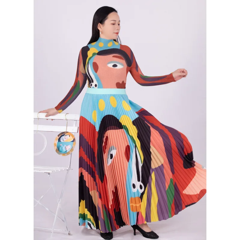 Miyake Pleated Cartoon Print Set Long Sleeve Slim Top+Versatile Temperament Loose High Waist Skirt Casual Party Two Piece Set
Miyake Pleated Cartoon Print Set Long Sleeve Slim Top+Versatile Temperament Loose High Waist Skirt Casual Party Two Piece Set