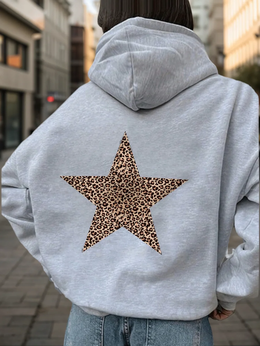 Unisex Gray Hoodie with Leopard Print Star Graphic Back Design
Unisex Gray Hoodie with Leopard Print Star Graphic Back Design