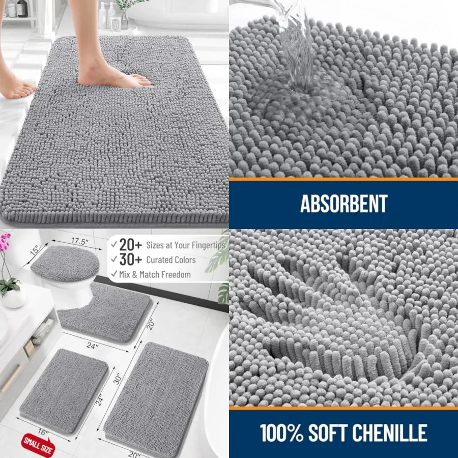 Bathroom Rugs 30x20, Extra Soft Absorbent Chenille Bath Rugs, Rubber Backing Quick Dry, Machine Washable Bath Mats for Bathroom
Bathroom Rugs 30x20, Extra Soft Absorbent Chenille Bath Rugs, Rubber Backing Quick Dry, Machine Washable Bath Mats for Bathroom