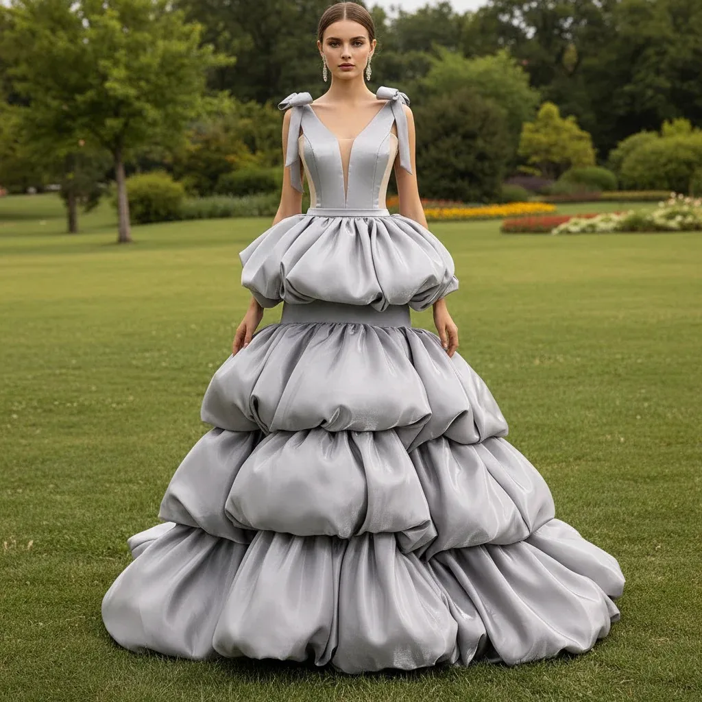 Rosymae High-End Gray Prom Dress with V-Neck A-Line Silhouette And Cascading Ruffles Backless Design for Formal Events
Rosymae High-End Gray Prom Dress with V-Neck A-Line Silhouette And Cascading Ruffles Backless Design for Formal Events