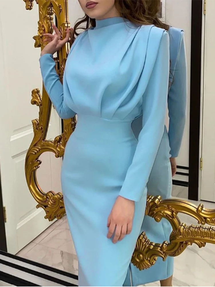 Round Neck Pleated Long Sleeved High Waisted Solid Color Women's Dress Daily Office Elegant Urban Style Autumn Dress
Round Neck Pleated Long Sleeved High Waisted Solid Color Women's Dress Daily Office Elegant Urban Style Autumn Dress