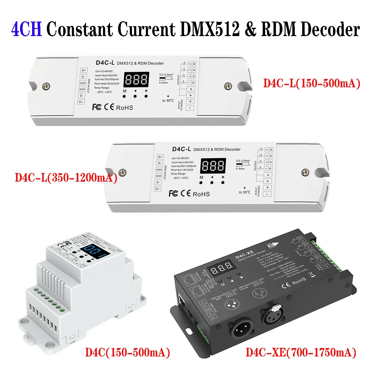 4 Channel Constant Current DMX512&RDM Decoder 4CH DMX dimmer PWM Numeric display CC RGB/RGBW LED controller
4 Channel Constant Current DMX512&RDM Decoder 4CH DMX dimmer PWM Numeric display CC RGB/RGBW LED controller