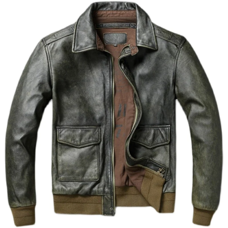 Classic Military A2 Air Force Leather Flight Jackets Vintage Stonewashed Old Cow Leather Jacket Men Soft Cowhide Mens Coat
Classic Military A2 Air Force Leather Flight Jackets Vintage Stonewashed Old Cow Leather Jacket Men Soft Cowhide Mens Coat