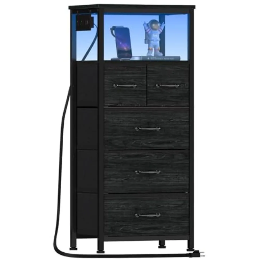 Tall Bedroom Dresser with Wood Top Black Oak LED Charging Station 5 Fabric Bins Shelf Storage Entryway Furniture 5 Drawer Night
Tall Bedroom Dresser with Wood Top Black Oak LED Charging Station 5 Fabric Bins Shelf Storage Entryway Furniture 5 Drawer Night
