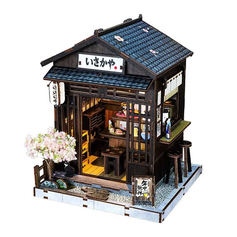 DIY Wooden Japanese Tavern Casa Miniature Model Kits With Furniture LED Lights Dollhouse for Friends Birthday Gifts
DIY Wooden Japanese Tavern Casa Miniature Model Kits With Furniture LED Lights Dollhouse for Friends Birthday Gifts