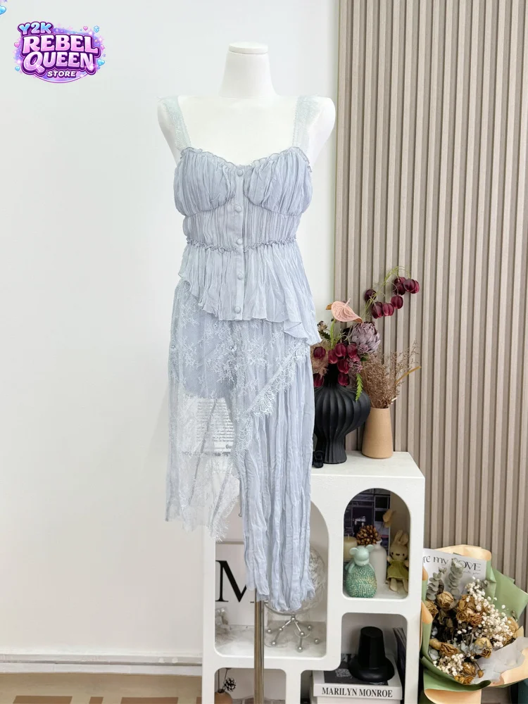 French Elegant Coquette Summer 2 Piece Set Women Lace Spaghetti Strap Ruched Asymmetric Hem Slim Fit Party Night Outfit 2026
French Elegant Coquette Summer 2 Piece Set Women Lace Spaghetti Strap Ruched Asymmetric Hem Slim Fit Party Night Outfit 2026