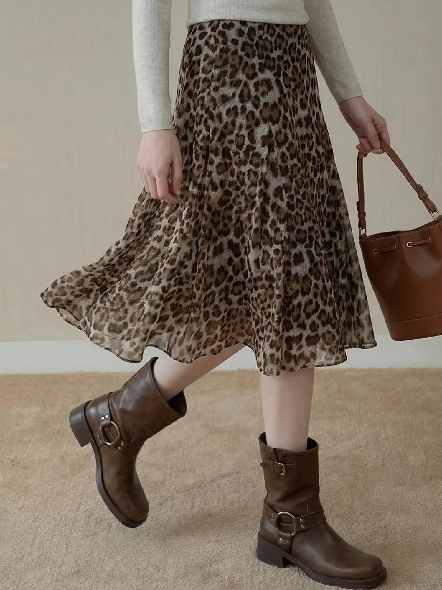 Vintage Coffee Color Leopard Print A-Line Skirt Women's Spring Season Flounce Slimming High Waist Skirt Princess Style
Vintage Coffee Color Leopard Print A-Line Skirt Women's Spring Season Flounce Slimming High Waist Skirt Princess Style