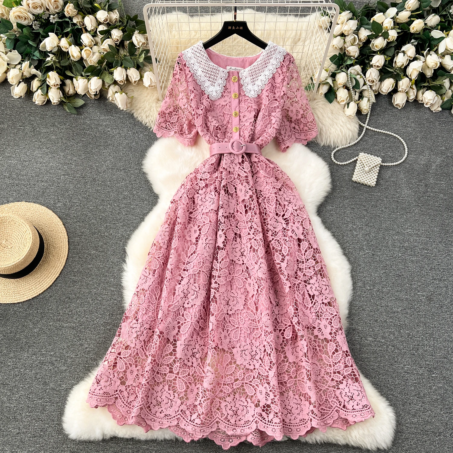 VIntage Ruffle Lace Short Sleeves Single Breasted Dress Casual Women A-LINE Fashion Autumn Dress
VIntage Ruffle Lace Short Sleeves Single Breasted Dress Casual Women A-LINE Fashion Autumn Dress