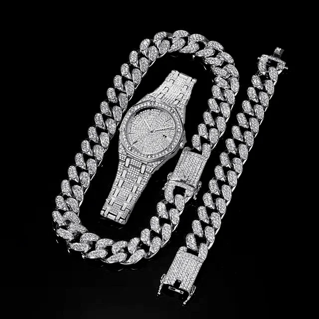 3Pcs Watch+Bracelet+Necklace Hip Hop Miami Cuban Chain Gold Watch Iced Out Paved Rhinestones CZ Bling Rapper Men Jewelry Joyas
3Pcs Watch+Bracelet+Necklace Hip Hop Miami Cuban Chain Gold Watch Iced Out Paved Rhinestones CZ Bling Rapper Men Jewelry Joyas