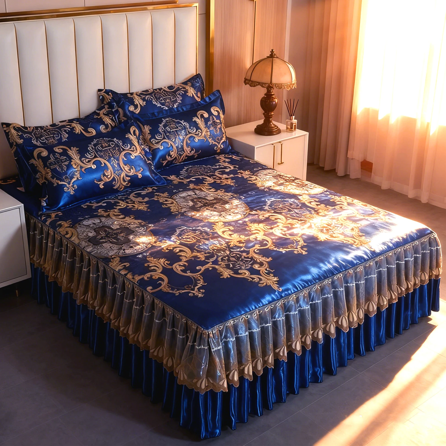 3PCS Bedskirt Set All Seasons Universal Flower Printed Non-slip Bedding Set, 1PC Bed Skirt + 2PCS Pillowcase, Without Core 침대스커트
3PCS Bedskirt Set All Seasons Universal Flower Printed Non-slip Bedding Set, 1PC Bed Skirt + 2PCS Pillowcase, Without Core 침대스커트