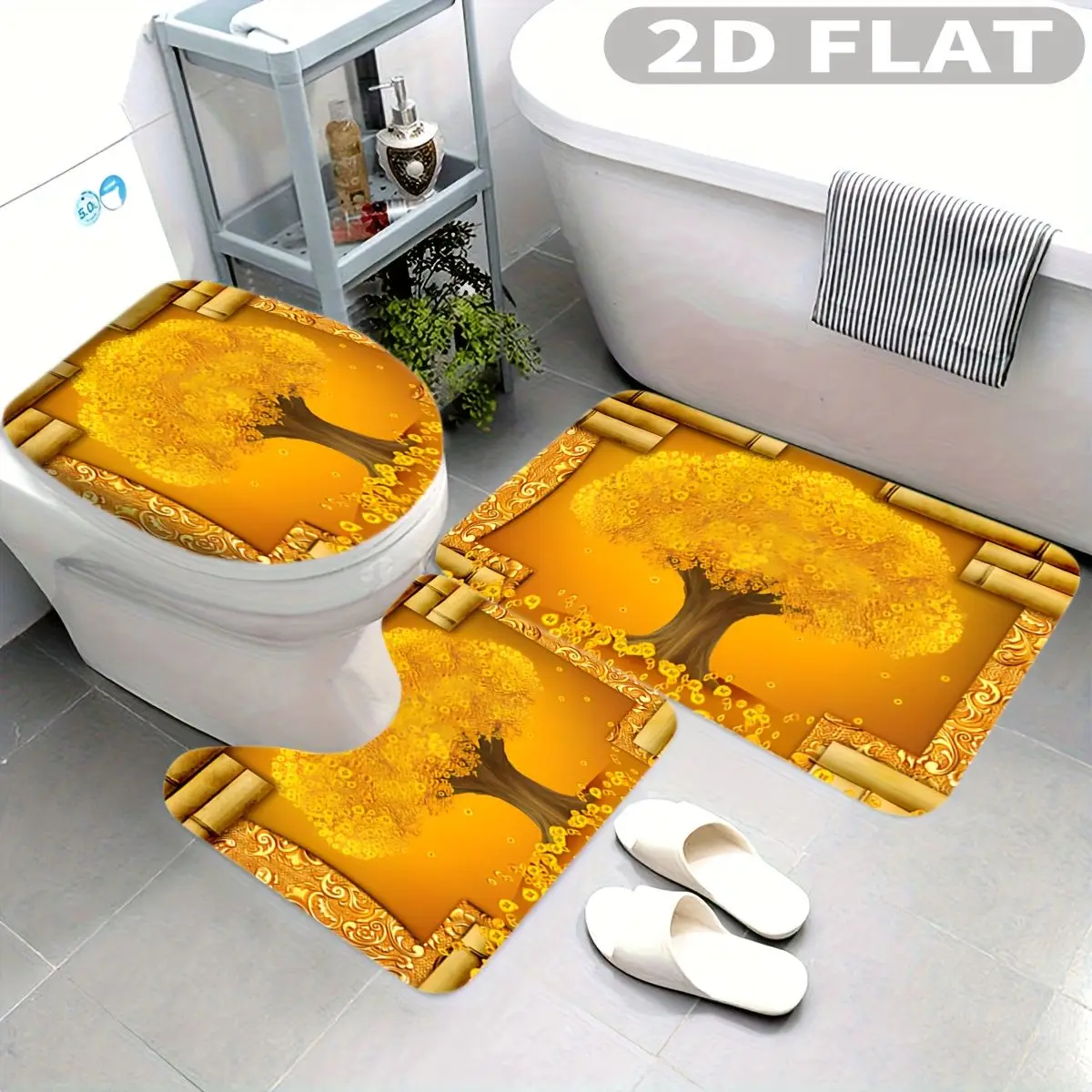 3pcs Bathroom Rug Set Golden Tree Autumn Leaves Pattern Print Non-Slip Includes Bath Rug Contour Mat and Toilet Lid Cover Mat
3pcs Bathroom Rug Set Golden Tree Autumn Leaves Pattern Print Non-Slip Includes Bath Rug Contour Mat and Toilet Lid Cover Mat