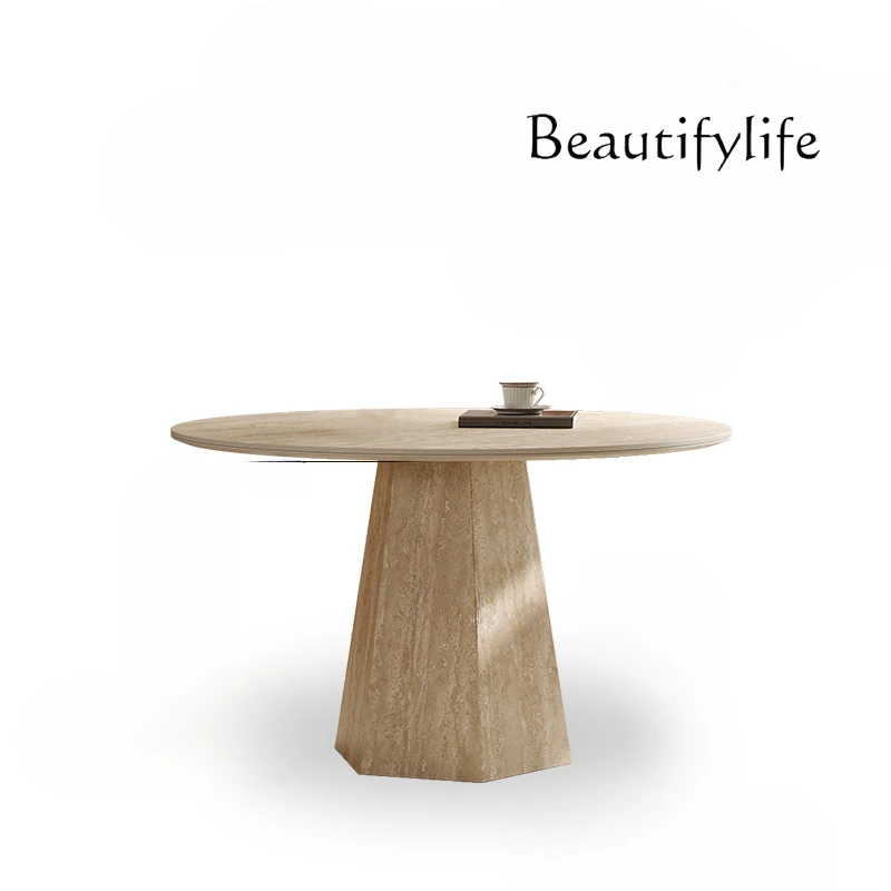 Travertine round table simple modern restaurant high-end small apartment dining table household round rock slab dining table
Travertine round table simple modern restaurant high-end small apartment dining table household round rock slab dining table