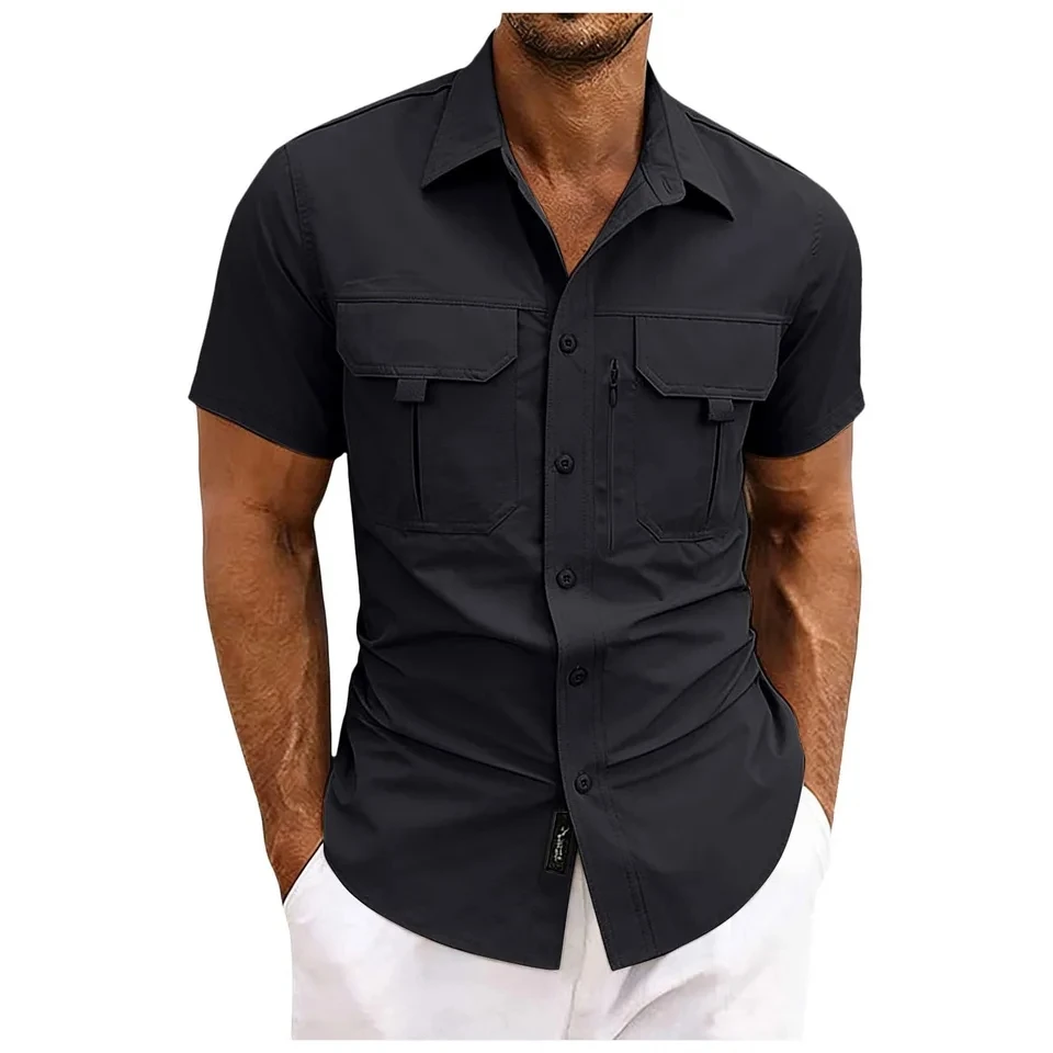 Men's Retro Work Shirt Summer Short Sleeved Cargo Shirts Casual Solid Blouse Male Pocket Button Down Shirt Tops Streetwear
Men's Retro Work Shirt Summer Short Sleeved Cargo Shirts Casual Solid Blouse Male Pocket Button Down Shirt Tops Streetwear