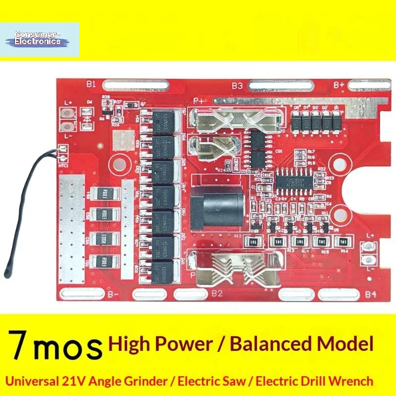 【1Pcs Li-battery Protection Board 21V 7MOS For Electric Tools With Balancing Circuit And Temperature Protection】
【1Pcs Li-battery Protection Board 21V 7MOS For Electric Tools With Balancing Circuit And Temperature Protection】