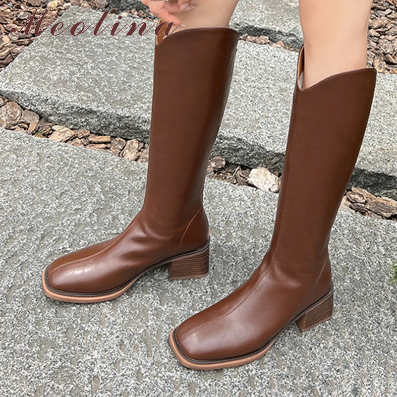 Meotina Women Genuine Leather Knee High Boots Square Toe Block High Heels Zipper Western Long Boot Ladies Shoes Autumn Winter 42
Meotina Women Genuine Leather Knee High Boots Square Toe Block High Heels Zipper Western Long Boot Ladies Shoes Autumn Winter 42
