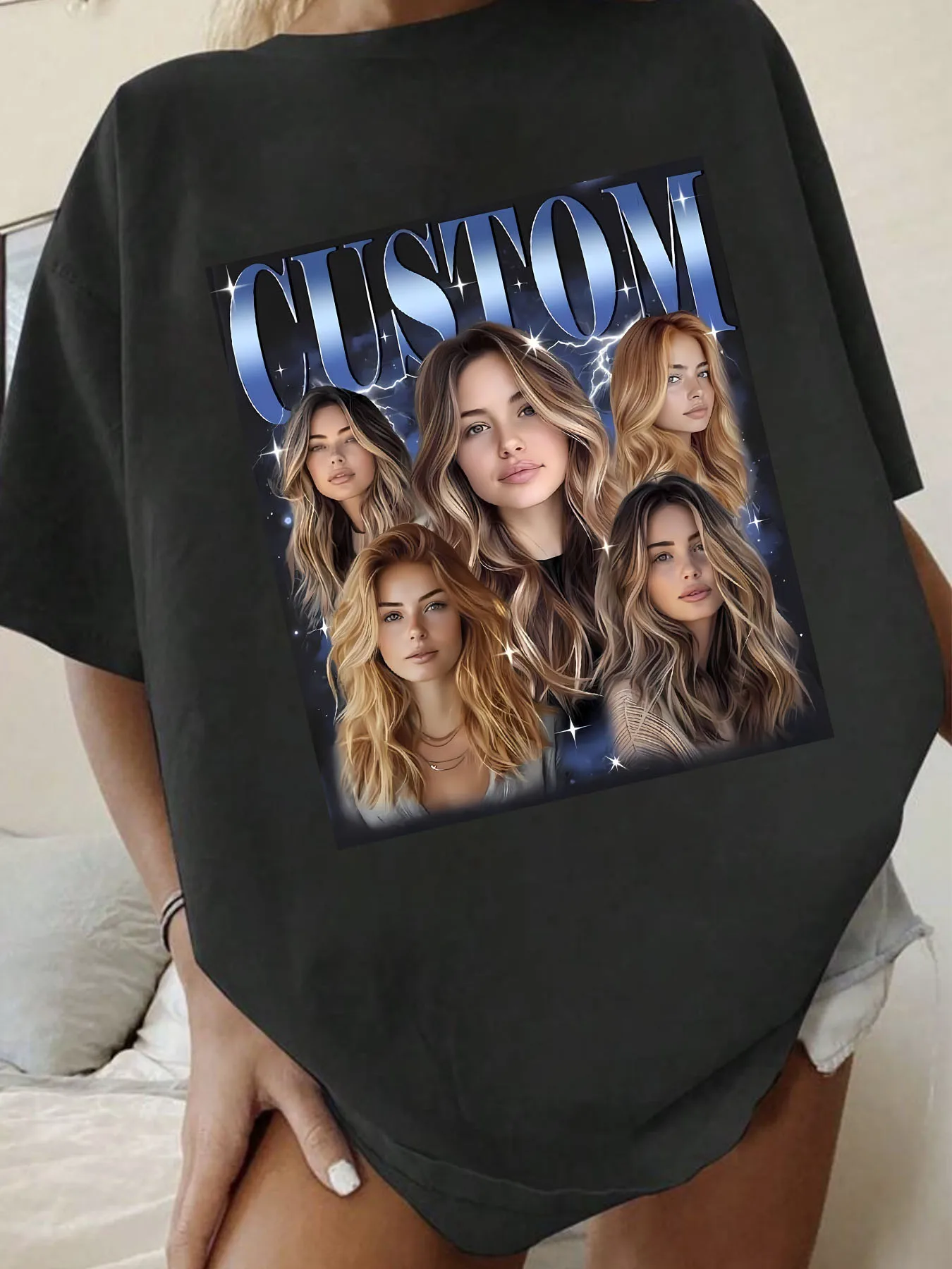 Five maidens Plus size women's round neck short sleeve T-shirt with elastic half sleeves and trendy prints
Five maidens Plus size women's round neck short sleeve T-shirt with elastic half sleeves and trendy prints