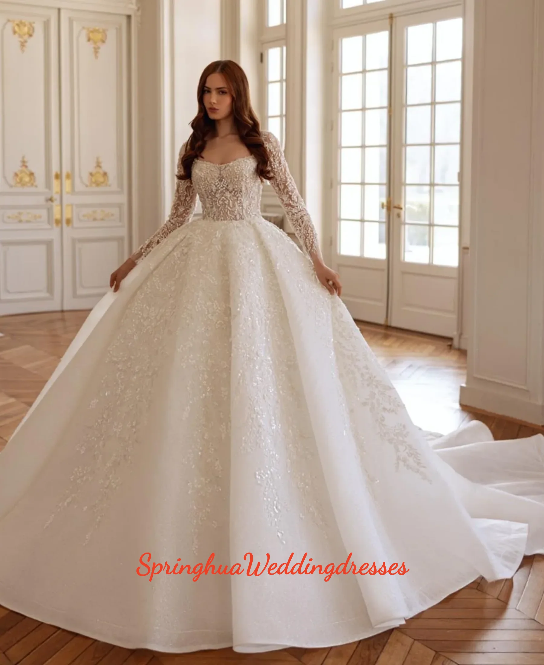 Customized New Sweetheart Neck Lace Up Back Long Sleeve Beads Sequins Shiny Gorgeous Ball Gown Wedding Dresses Vestidos De Novia
Customized New Sweetheart Neck Lace Up Back Long Sleeve Beads Sequins Shiny Gorgeous Ball Gown Wedding Dresses Vestidos De Novia
