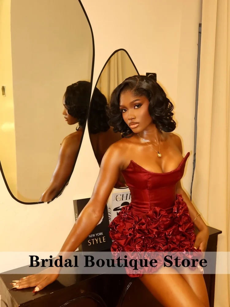 Burgundy Sweetheart Mini Women's Prom Dress Sleeveless Birthday Dresses 3D Flowers Satin Short Graduation Gown Customized
Burgundy Sweetheart Mini Women's Prom Dress Sleeveless Birthday Dresses 3D Flowers Satin Short Graduation Gown Customized