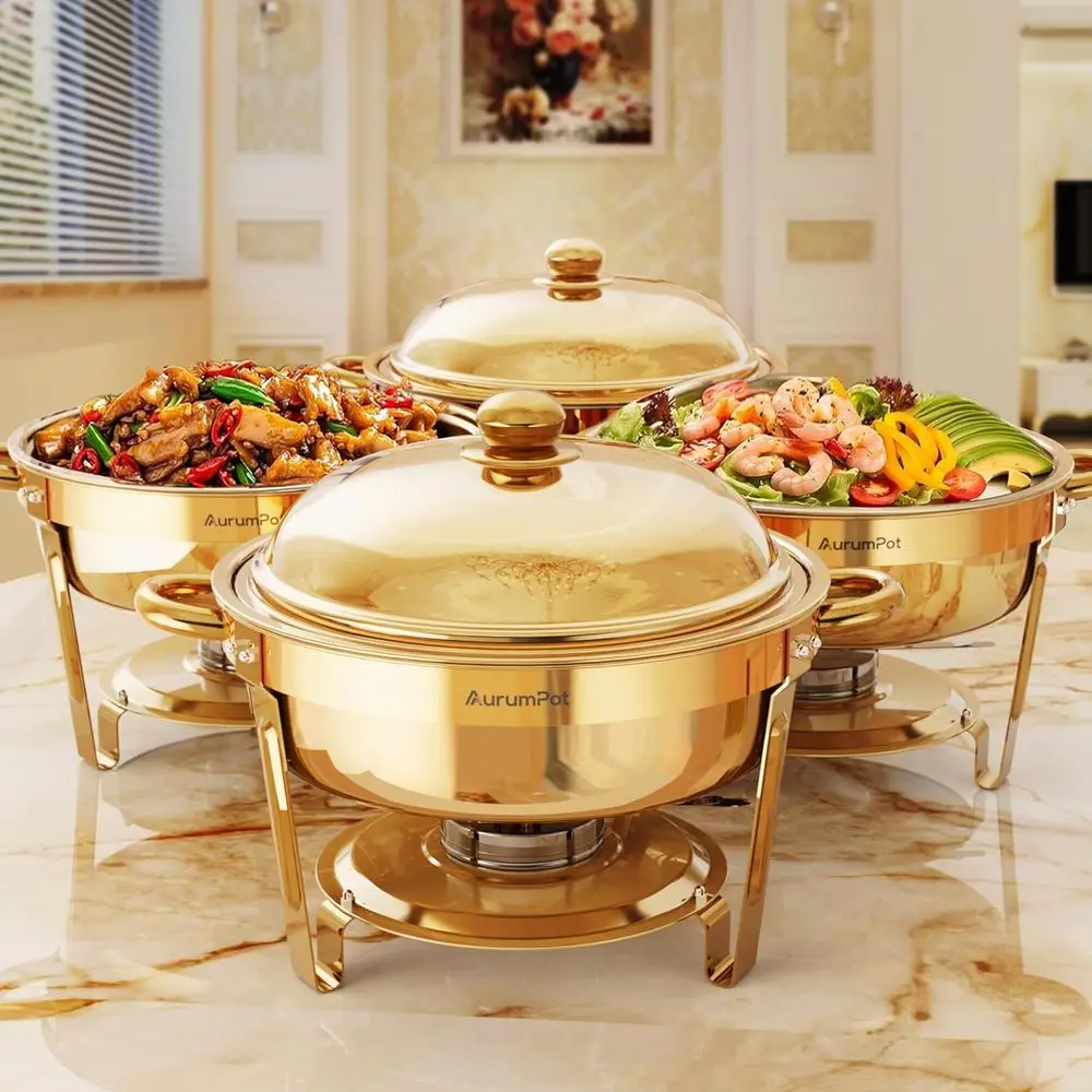 4-Piece 6 Quart Gold Chafing Dishes Set - Elegant Stainless Steel Buffet Warmers for Parties & Holiday Gatherings
4-Piece 6 Quart Gold Chafing Dishes Set - Elegant Stainless Steel Buffet Warmers for Parties & Holiday Gatherings