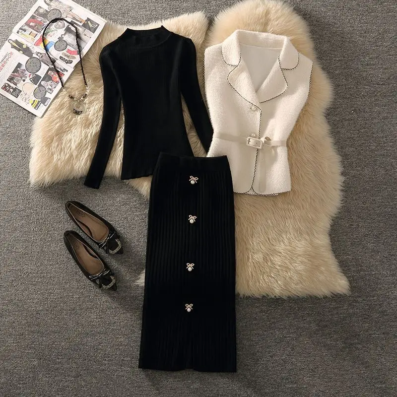 Spring Autumn Vest Coat New Small Fragrant Style Women Suits Outfit Elegant Slim Woolen Vest + Sweater + knitted Dress Set 3PCS
Spring Autumn Vest Coat New Small Fragrant Style Women Suits Outfit Elegant Slim Woolen Vest + Sweater + knitted Dress Set 3PCS