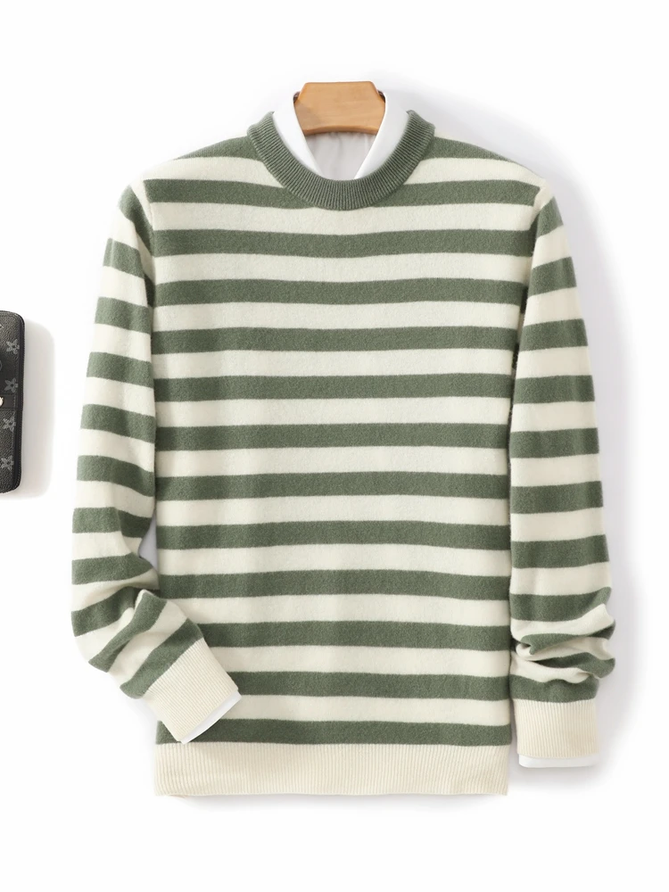 New Chic Men's Striped Pullovers 100% Merino Wool Sweater O-Neck Long Sleeve Soft Cashmere Knitwear Korean Style Youth Clothing
New Chic Men's Striped Pullovers 100% Merino Wool Sweater O-Neck Long Sleeve Soft Cashmere Knitwear Korean Style Youth Clothing