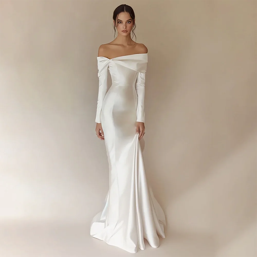Elegant Mermaid Beach Wedding Dress Off The Shoulder Long Sleeves Floor Length Simple Bridal Gown Vestidos De Novia Customized
Elegant Mermaid Beach Wedding Dress Off The Shoulder Long Sleeves Floor Length Simple Bridal Gown Vestidos De Novia Customized