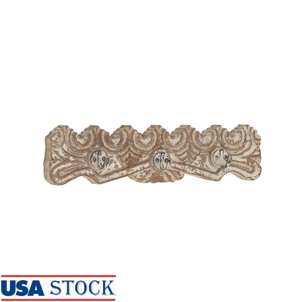Traditional Wood Iron Carved Wall Hook Rack 24 Inch Distressed Brown Panel Intricate Design Three Hooks Stylish Storage Solution 
Traditional Wood Iron Carved Wall Hook Rack 24 Inch Distressed Brown Panel Intricate Design Three Hooks Stylish Storage Solution