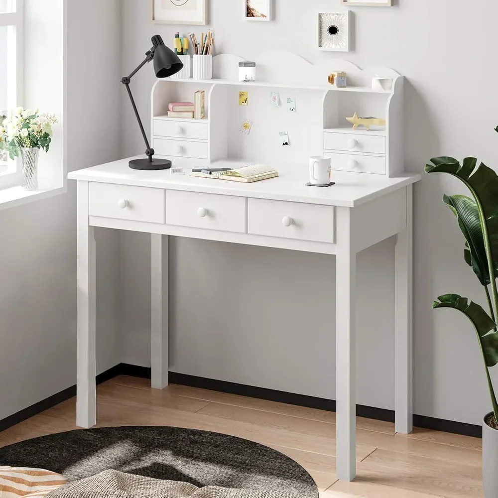 Writing Desk with 7 Drawers, Home Office Desk with Hutch,Student Desk Study Table, Small White Desks, Solid Pine Wood Legs
Writing Desk with 7 Drawers, Home Office Desk with Hutch,Student Desk Study Table, Small White Desks, Solid Pine Wood Legs